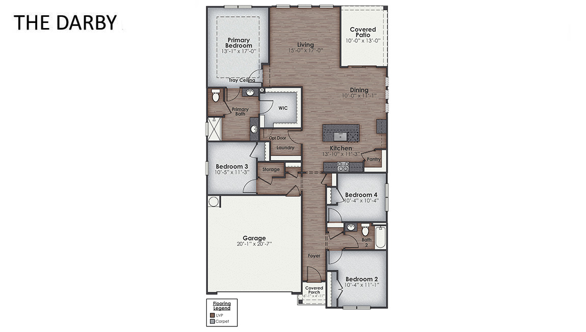 The Darby Plan in Grayson Park located in Leland, North Carolina a beautiful home is 2,671 sq ft with 5 bedrooms,3 baths, a back porch, and a two-car garage. The ground level balances privacy with an open, airy flow: