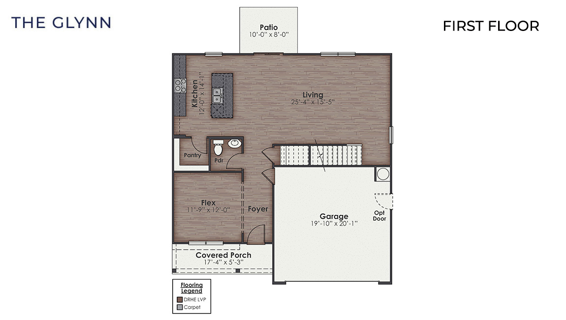 The Glynn floorplan works wonders for a functional family that requires 4 bedrooms, 2.5 bath, a flex room, and all the space and storage in between this 2,350 sq. ft floorplan.