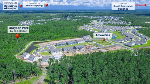 Discover the allure of Grayson Park located in Leland NC. The Litchfield plan is a perfect home for beach living and entertaining. 3 Bedrooms, 2 baths, 2032 sq ft.