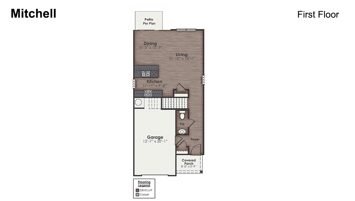 New Homes in Leland NC. Townhomes. Grayson Park. Welcome to the Mitchell! A two-story townhome with 4 bedrooms, 2.5 Baths, and 1 car garage in a prime location