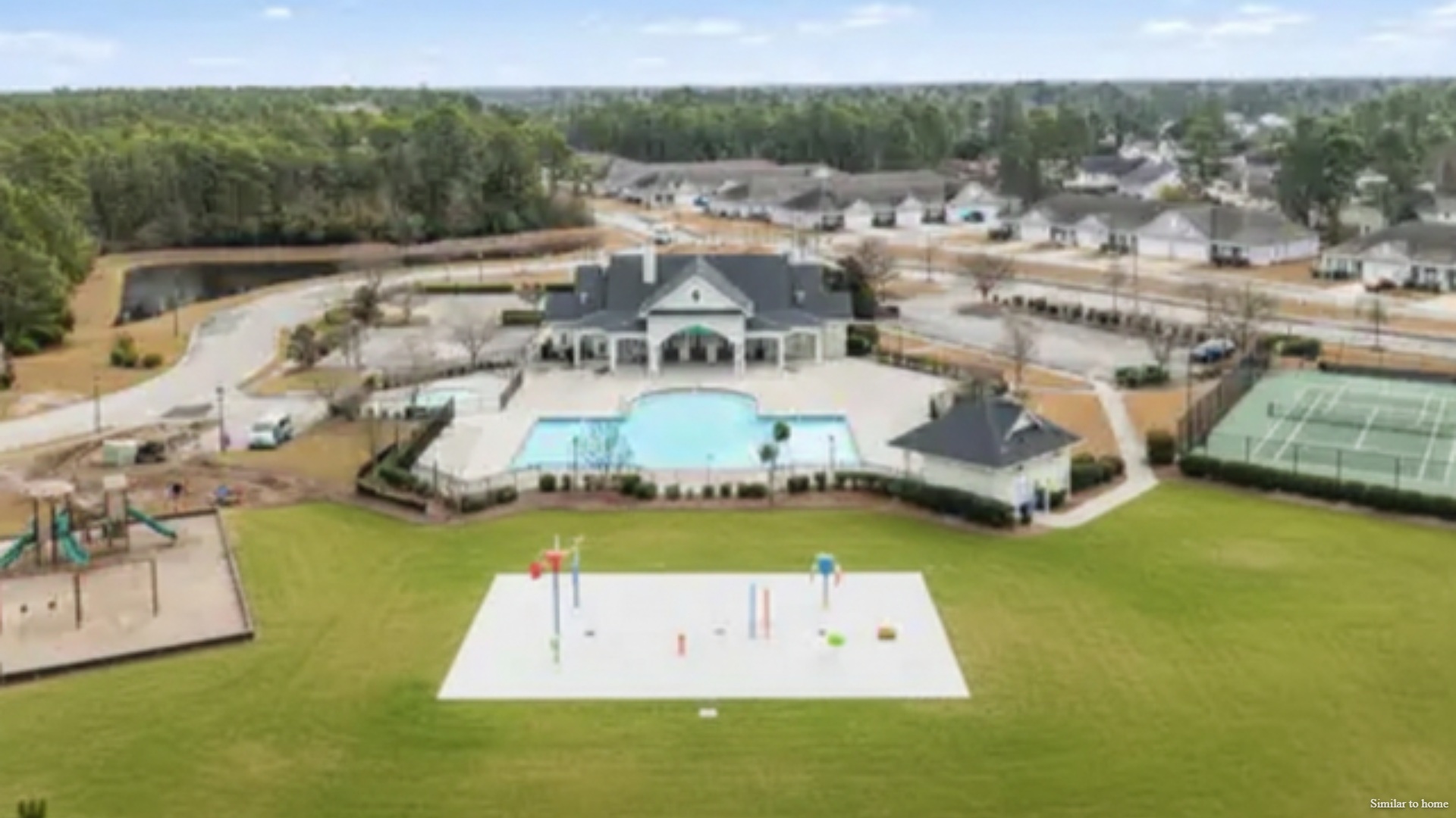 Residents have access to a range of amenities such as a well-equipped clubhouse, a fitness room, a spacious competition swimming pool, a kiddie pool, a hot tub, a sports court, a playground, and picturesque nature trails for walking.