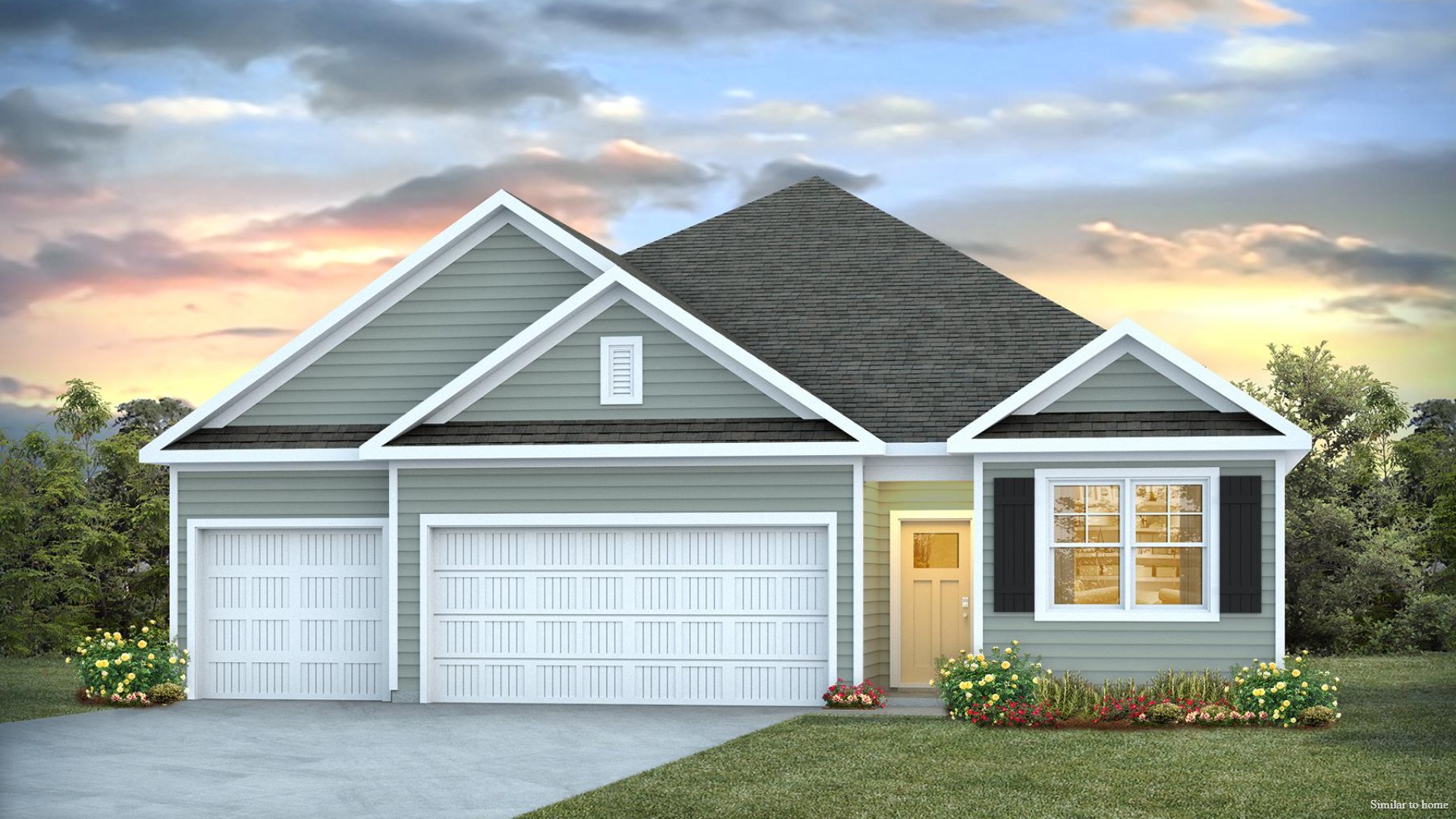 The Martin floorplan truly has it all — three-car garage, the spacious first floor features three bedrooms, including a guest ensuite, a flex room with elegant French doors. Inside you will find 4 bedrooms, 3 baths and 1,941 square feet of living space.