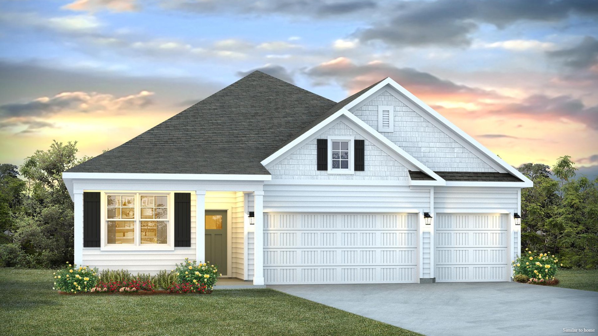 The Martin floorplan truly has it all — three-car garage, the spacious first floor features three bedrooms, including a guest ensuite, a flex room with elegant French doors. Inside you will find 4 bedrooms, 3 baths and 1,941 square feet of living space.