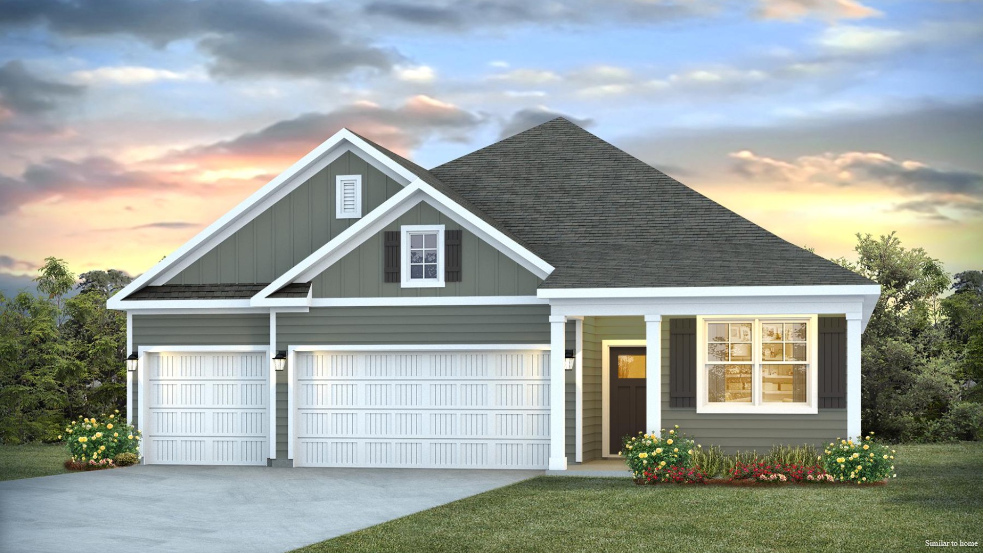 The Martin floorplan truly has it all — three-car garage, the spacious first floor features three bedrooms, including a guest ensuite, a flex room with elegant French doors. Inside you will find 4 bedrooms, 3 baths and 1,941 square feet of living space.