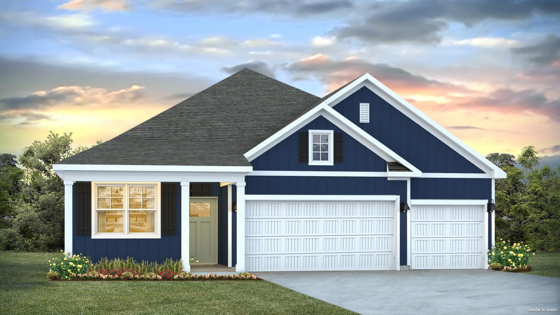 The Martin floorplan truly has it all — three-car garage, the spacious first floor features three bedrooms, including a guest ensuite, a flex room with elegant French doors. Inside you will find 4 bedrooms, 3 baths and 1,941 square feet of living space.