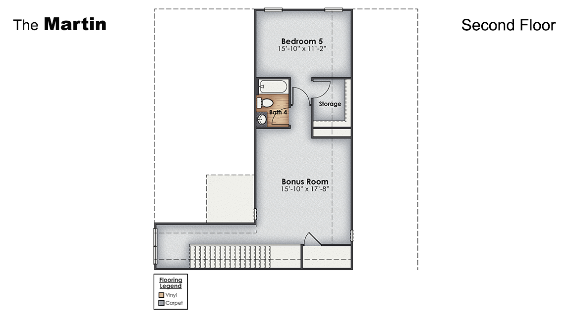 The Martin floorplan truly has it all — three-car garage, the spacious first floor features three bedrooms, including a guest ensuite, a flex room with elegant French doors. Inside you will find 4 bedrooms, 3 baths and 1,941 square feet of living space.
