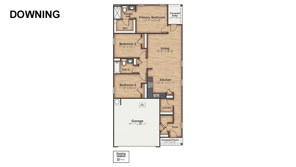 Welcome the Downing a 3-bedroom, 2-bathroom home, you’ll find 1,257 square feet of comfortable living. The living area is an open concept, where your kitchen, living, and dining areas blend seamlessly into a space perfect for everyday living and entertaining.