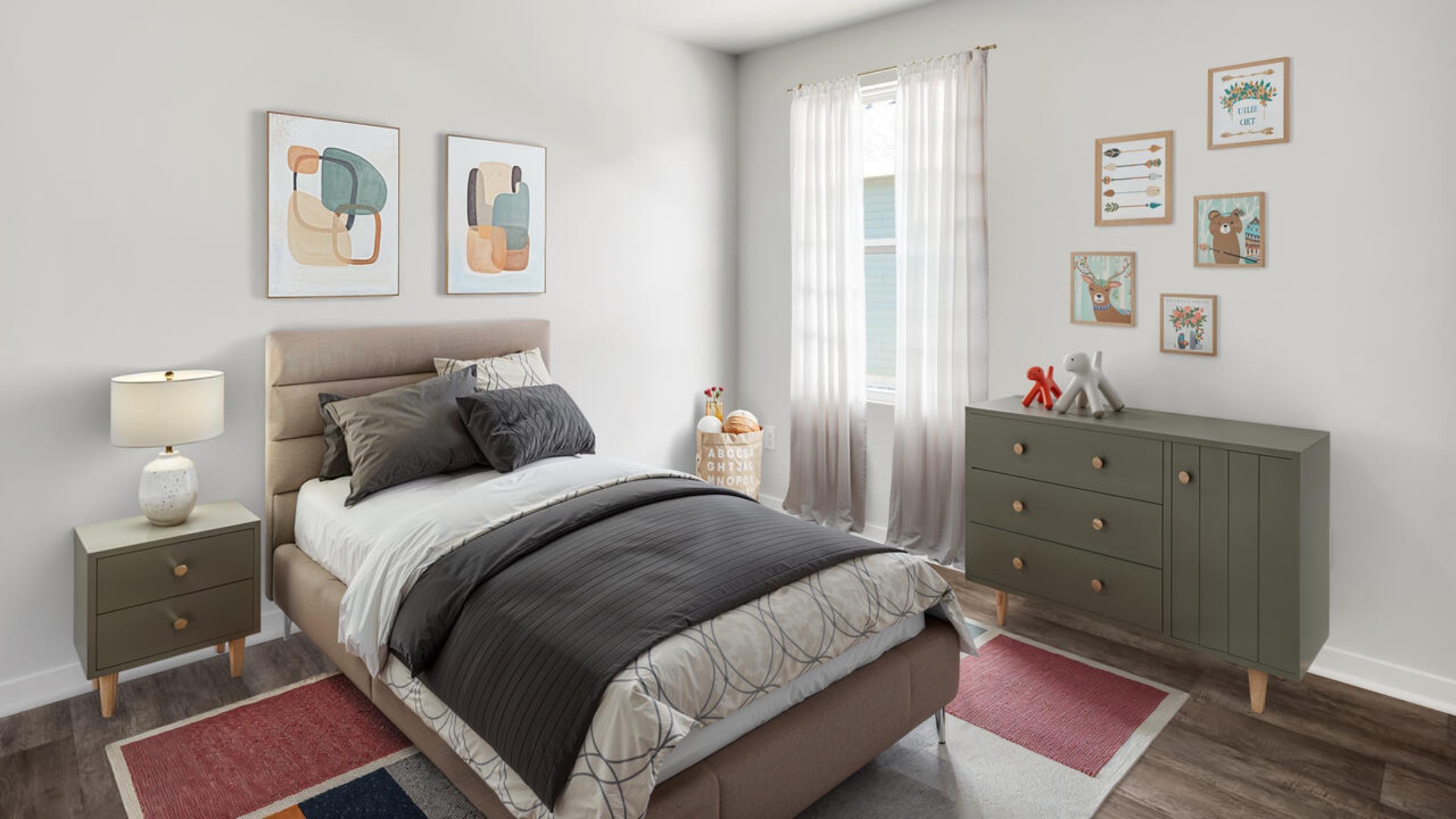The primary bedroom features an ensuite bathroom with a double vanity, granite countertops, and walk-in closet . Each bedroom has vinyl flooring along with a closet that are versatile to fit your family's needs, whether they become bedrooms or home offices