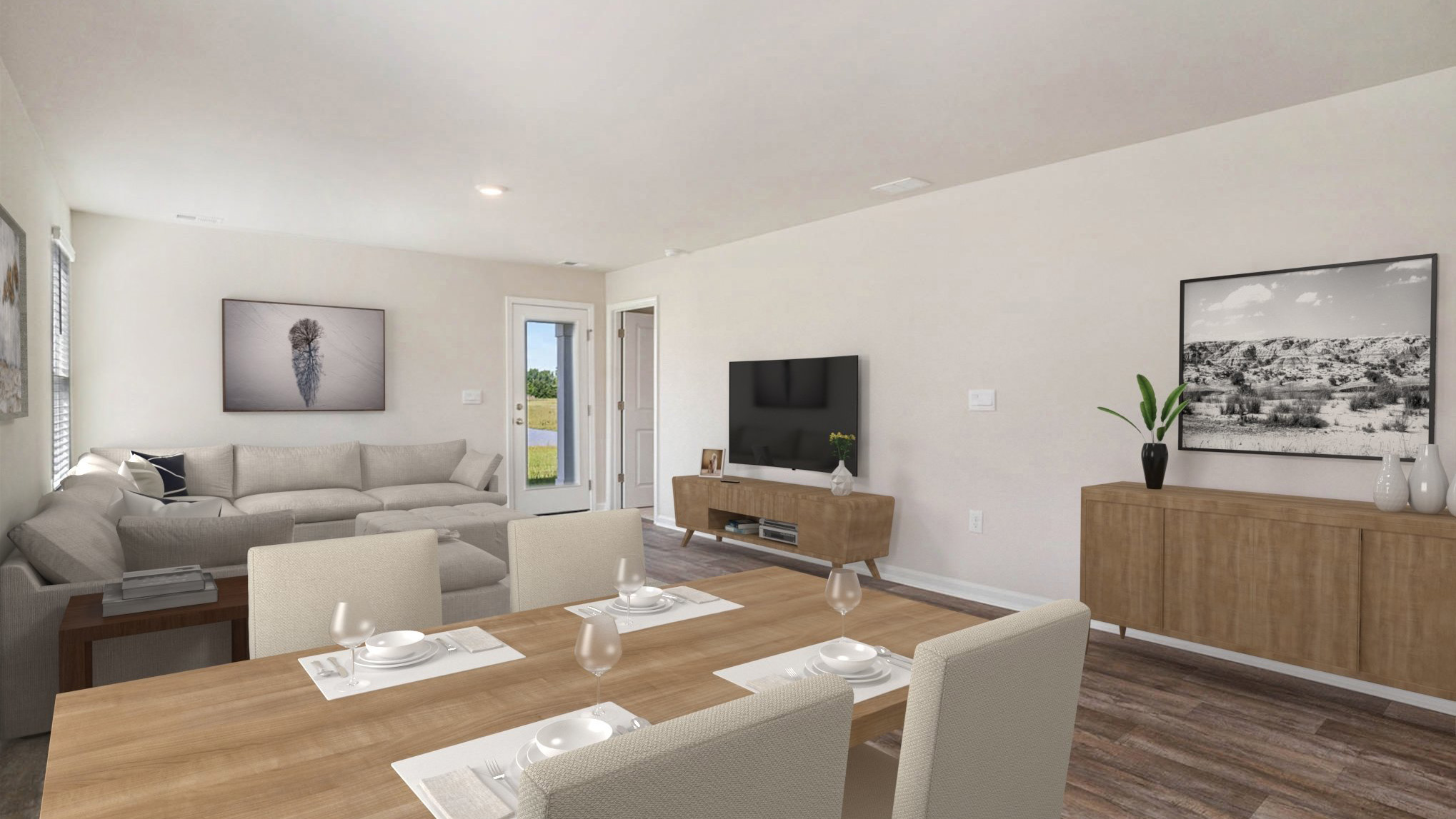 The Cameron plan offers a harmonious blend of functionality and comfort, featuring four bedrooms and two bathrooms. Its open floor design seamlessly integrates the kitchen, dining, and living areas,