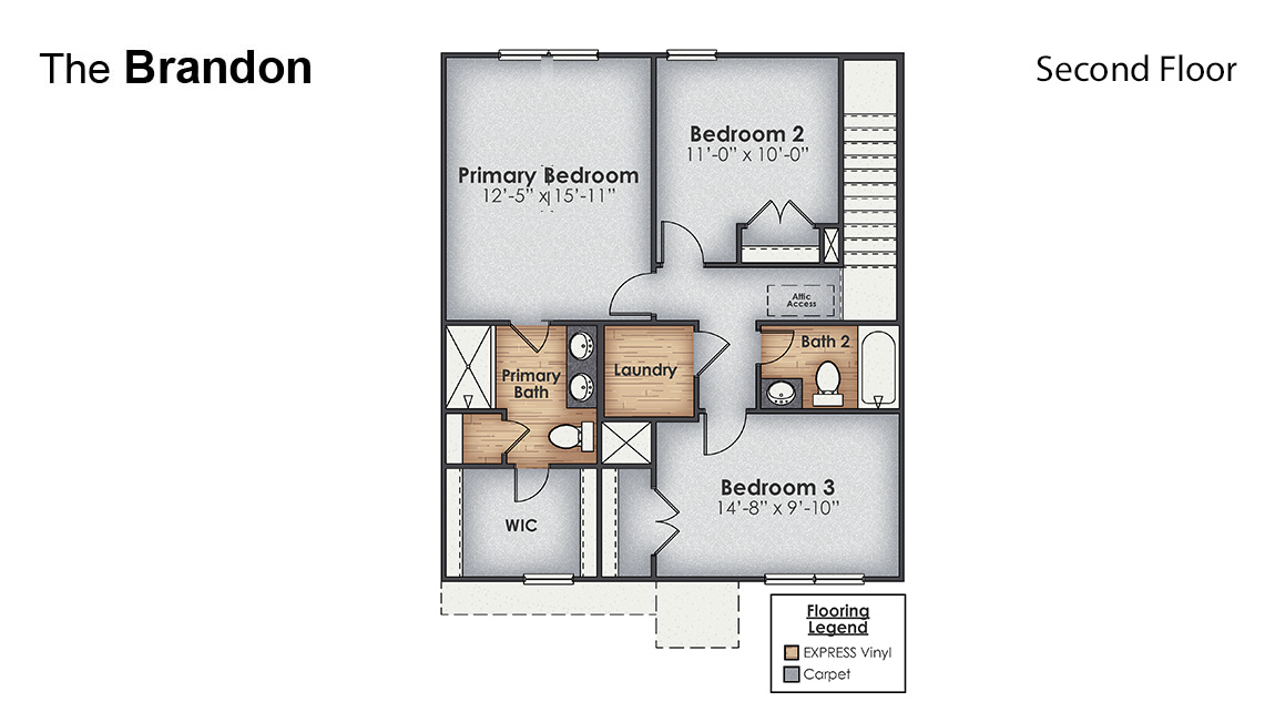 The Brandon is an adorable 2 story home with 3-bedrooms, 2.5-bathrooms and a 1-car garage and 1,597 sq ft of living space. This is a great home for a first-time owner or even a move-up buyer!