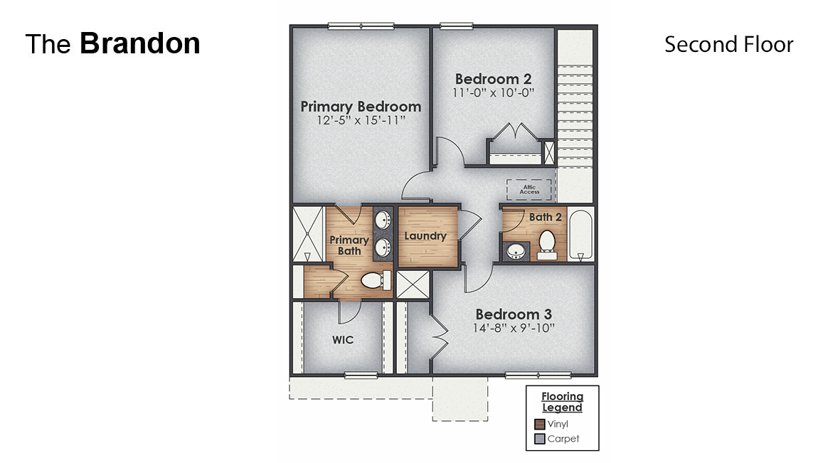 The Brandon is an adorable 2 story home with 3-bedrooms, 2.5-bathrooms and a 1-car garage and 1,597 sq ft of living space. This is a great home for a first-time owner or even a move-up buyer!
