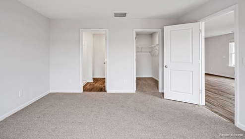 The primary bedroom features an ensuite bathroom with a double vanity, granite countertops, and walk-in closet . Each bedroom has carpeted floors along with a closet that are versatile to fit your family's needs, whether they become bedrooms or home offices.