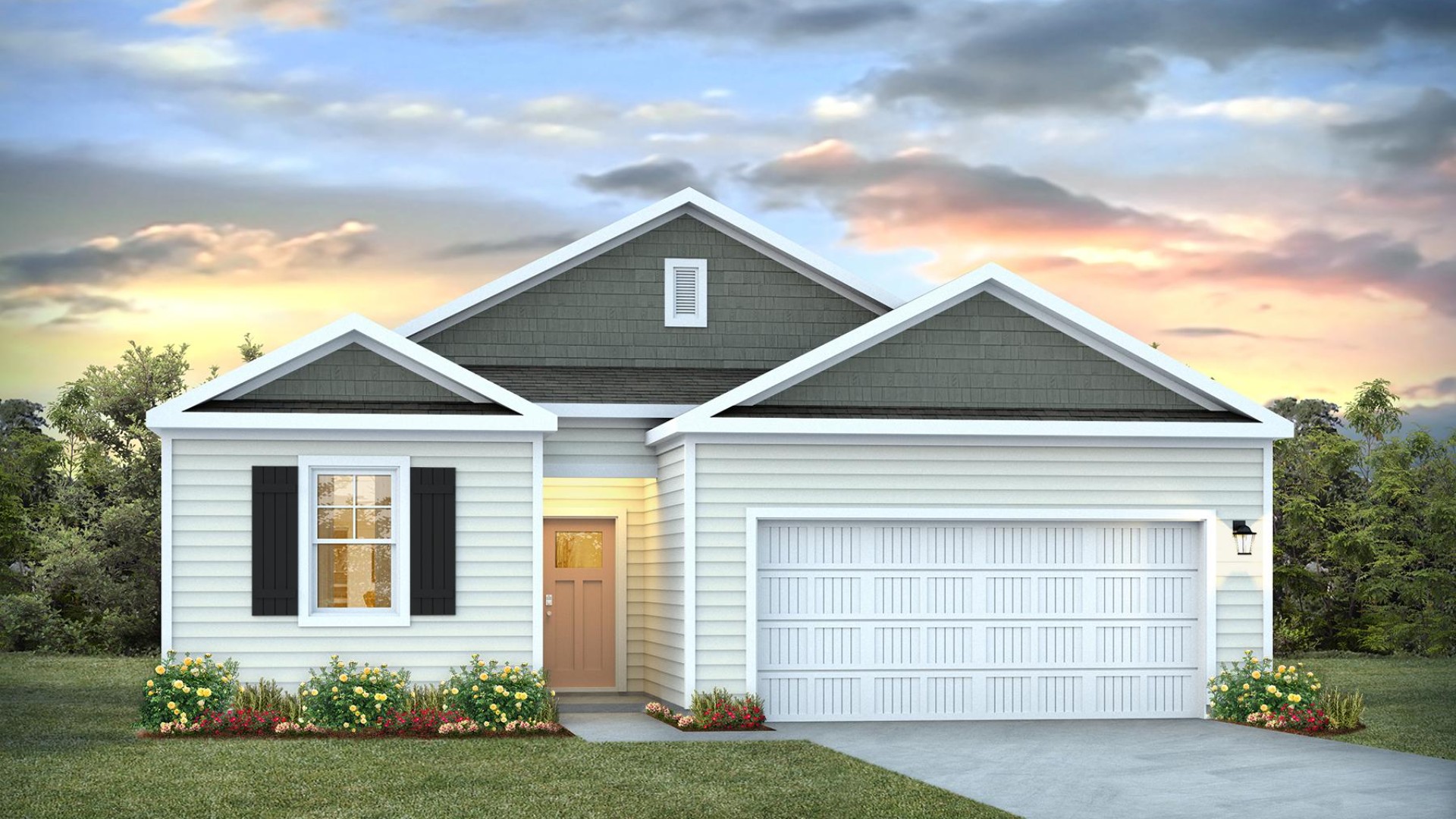 One story home with two car garage elevation A