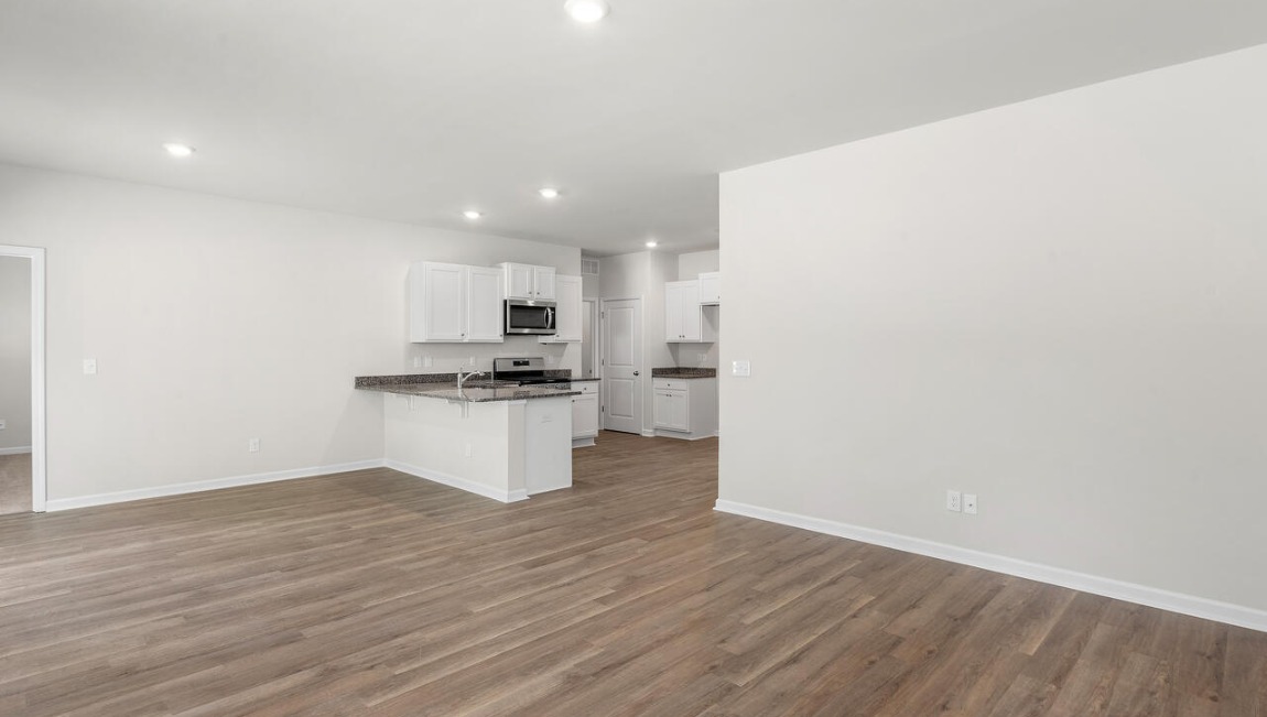 View from living room into kitchen