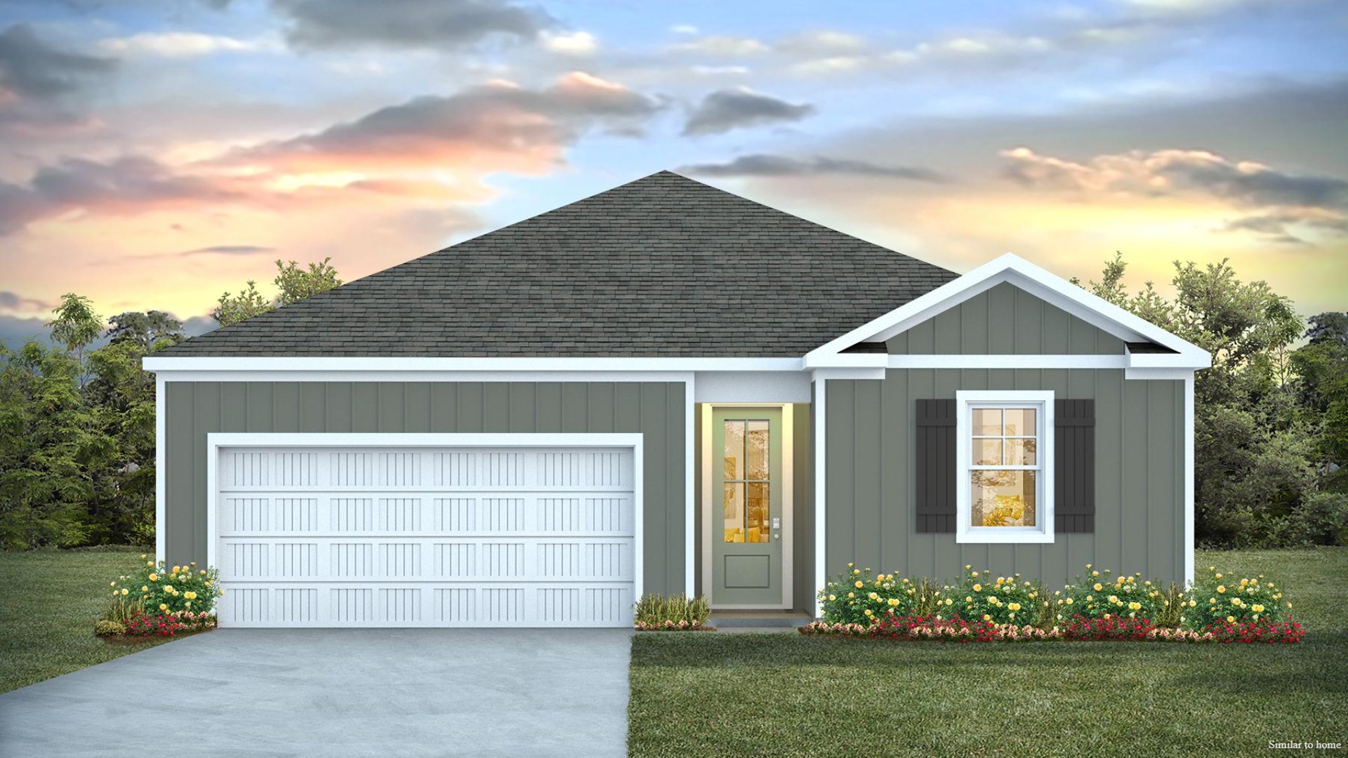The Kerry floor plan offers open living space and a 2-car garage. At the front are two guest bedrooms and a full bathroom, perfect for visitors or a home office. Inside you’ll find 1,475 square feet of comfortable living.