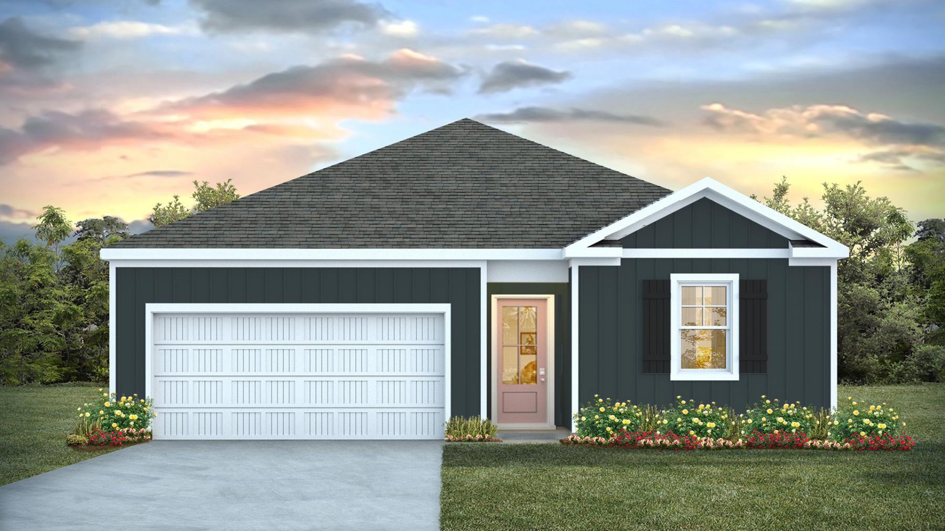 The Kerry floor plan offers open living space and a 2-car garage. At the front are two guest bedrooms and a full bathroom, perfect for visitors or a home office. Inside you’ll find 1,475 square feet of comfortable living.
