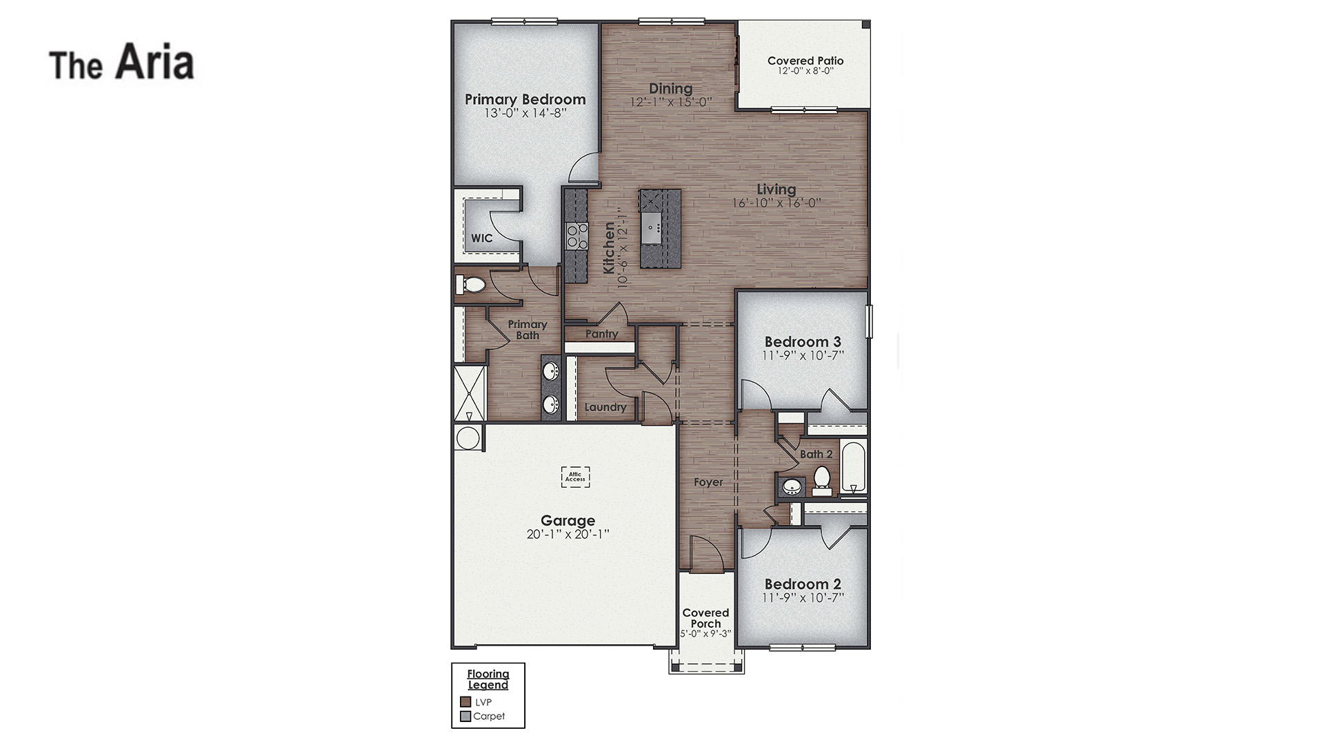 The Aria is a 3-bedroom, 2-bathroom home with 1,618 square feet of open living space. Its centerpiece is the showstopper kitchen, This one-level floor plan is perfect for entertaining or relaxing in style.
