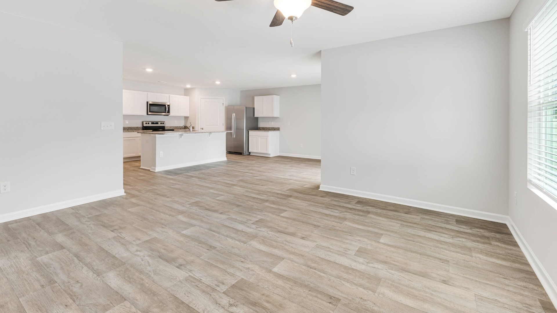 View from living room into kitchen