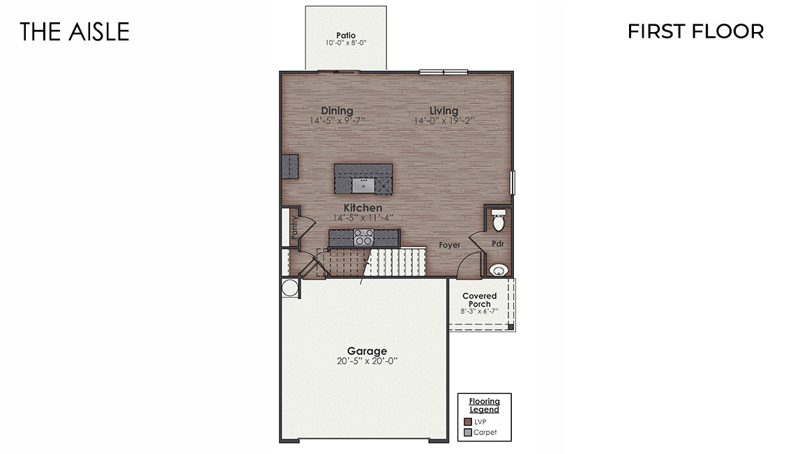 The Aisle is a two-story 4-bedroom, 2.5 bath floorplan with 1,928 square feet of living space.