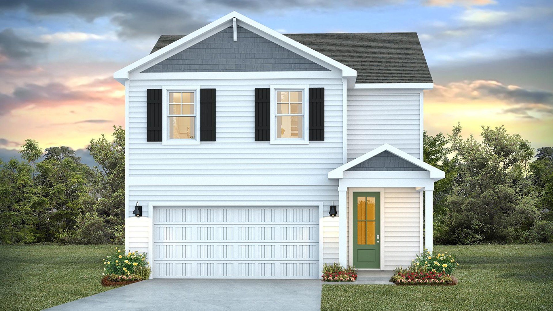 he Pine is a 1,953 square foot open concept two-story home, offering four bedrooms, two and a half bathrooms and a two-car garage.