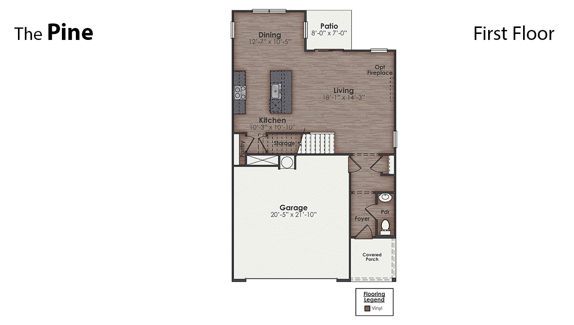 The Pine is a 1,953 square foot open concept two-story home, offering four bedrooms, two and a half bathrooms and a two-car garage. With 3 modern exteriors to choose from, the Pine is sure to turn heads.