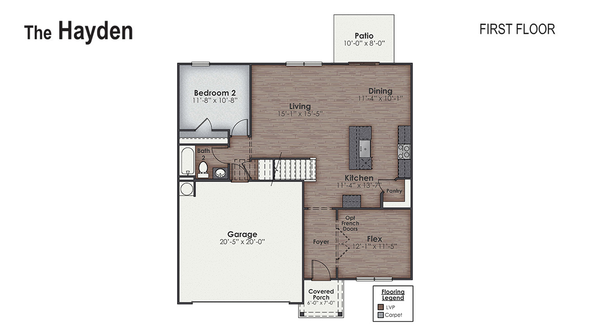 The Hayden Floorplan offers 2,511 square feet with 5 bedrooms, 3 full bathrooms, and a 2-car garage. With its spacious layout and modern amenities, the Hayden is perfect for those seeking a versatile and functional home.