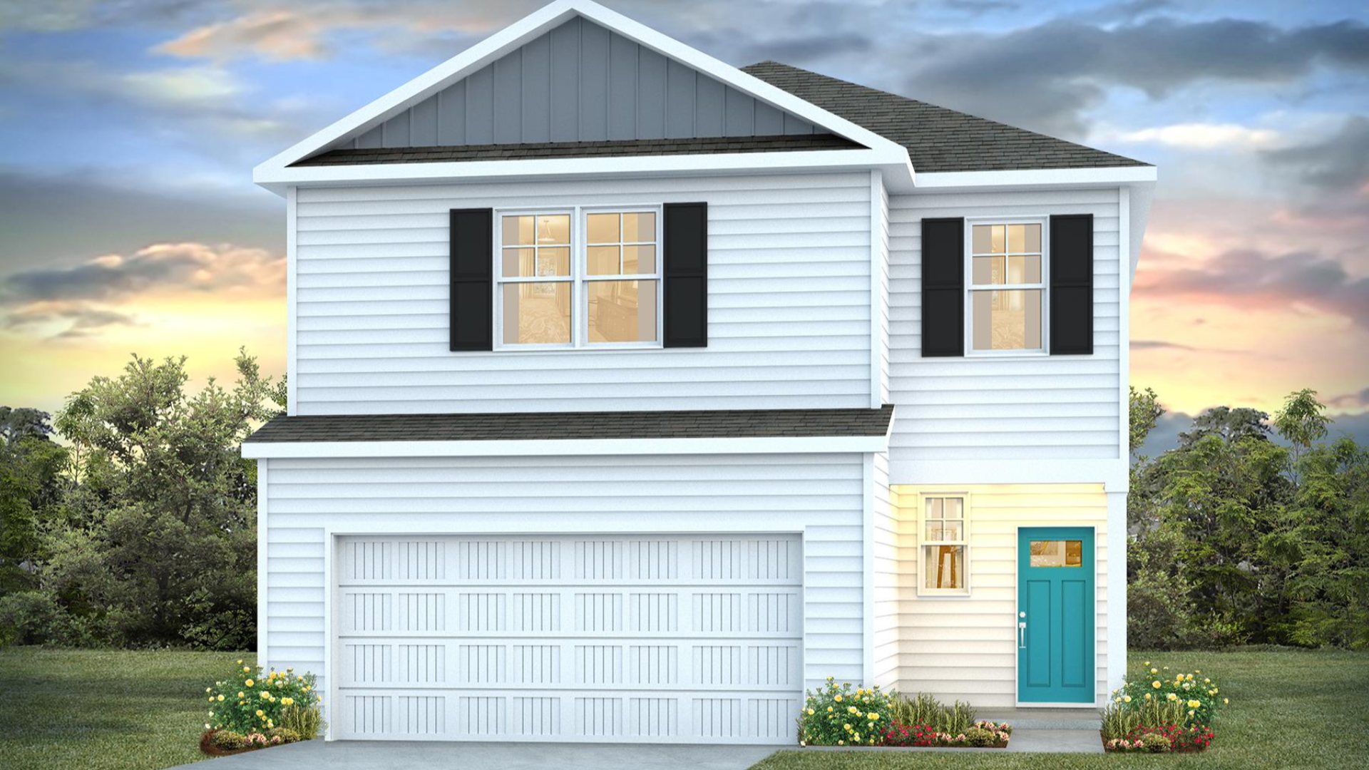 This is a 4-bedroom, 2.5-bathroom home with a 2-car garage, and it has the primary suite on the main level. Entering the great room we find the dining area, family room and a wonderful cook's kitchen are all together for open living.