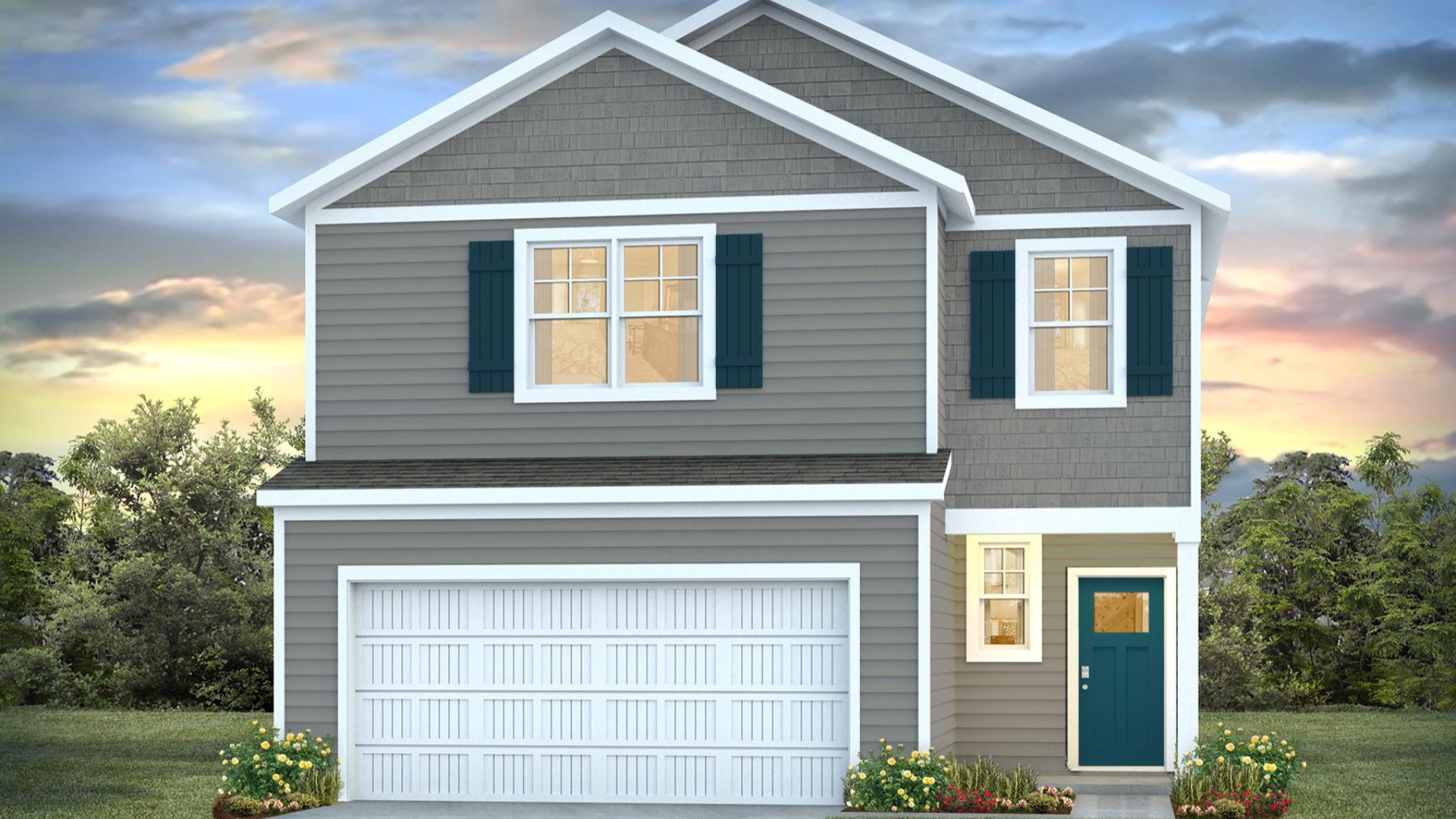 This is a 4-bedroom, 2.5-bathroom home with a 2-car garage, and it has the primary suite on the main level. Entering the great room we find the dining area, family room and a wonderful cook's kitchen are all together for open living.