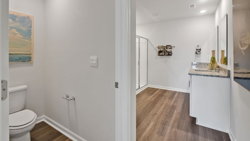 The Primary Suite offers a massive closet and a luxurious bathroom with a walk-in shower, linen closet, and dual vanity.