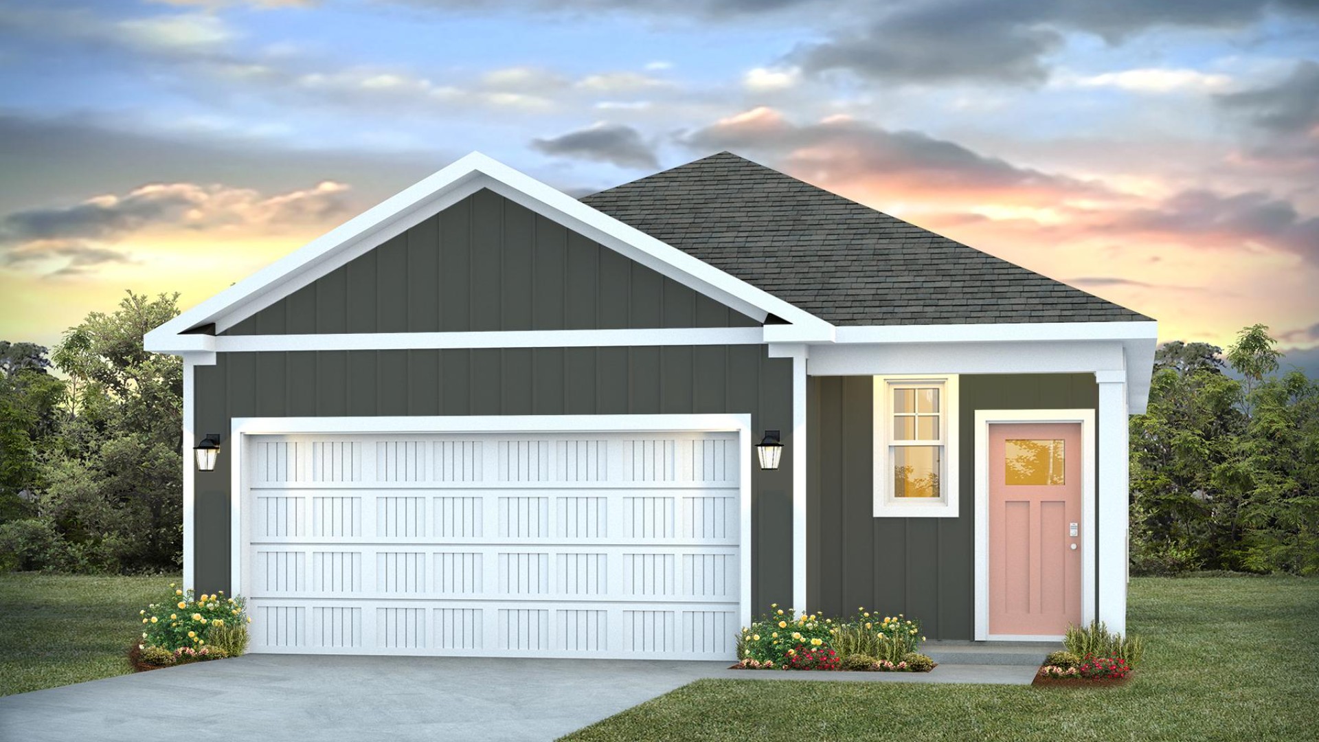 his appealing one-story layout optimizes living space with an open concept kitchen situated in between the living room and dining room and all bedrooms upstairs.