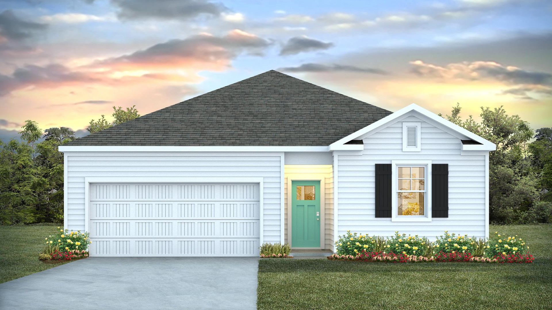 The Kerry floor plan offers open living space and a 2-car garage. At the front are two guest bedrooms and a full bathroom, perfect for visitors or a home office. You’ll have plenty of room to grow with 3 bedrooms, 2 bathrooms, and 1,475 square feet of living space.