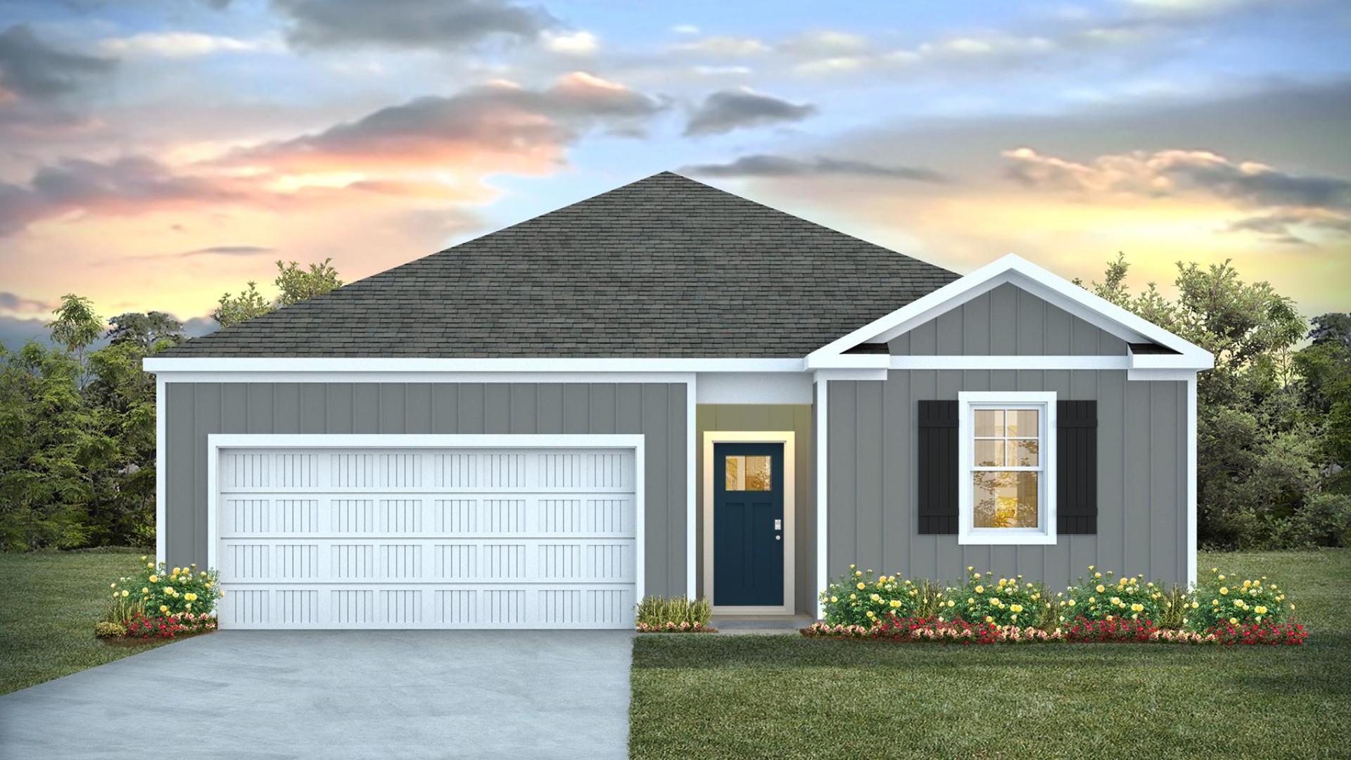 The Kerry floor plan offers open living space and a 2-car garage. At the front are two guest bedrooms and a full bathroom, perfect for visitors or a home office. You’ll have plenty of room to grow with 3 bedrooms, 2 bathrooms, and 1,475 square feet of living space.