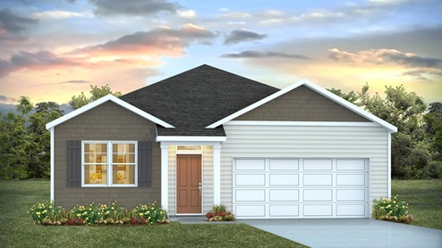 community Brunswick Forest, Leland NC.  New Homes.  Aria floor plan is complete with granite kitchen countertops, a counter height oversized kitchen island, quartz bathroom counters