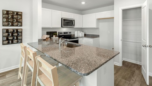 The kitchen overlooks the dining and living spaces, ideal for entertaining guests or enjoying family time while preparing meals with new stainless-steel appliances and Granite countertops.