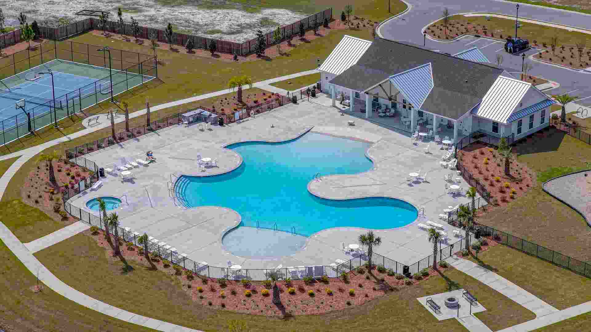 Homeowners will enjoy a resort style swimming pool, clubhouse with fitness room, golf simulator, full kitchen, firepit area, multi-game court, discovery playground and amenity pond.