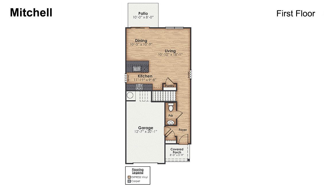 Welcome to the Mitchell! A two-story townhome with 4 bedrooms, 2.5 Baths, and 1 car garage in a prime location! Your new home in Castle Hayne, North Carolina in our Sidbury Station communit