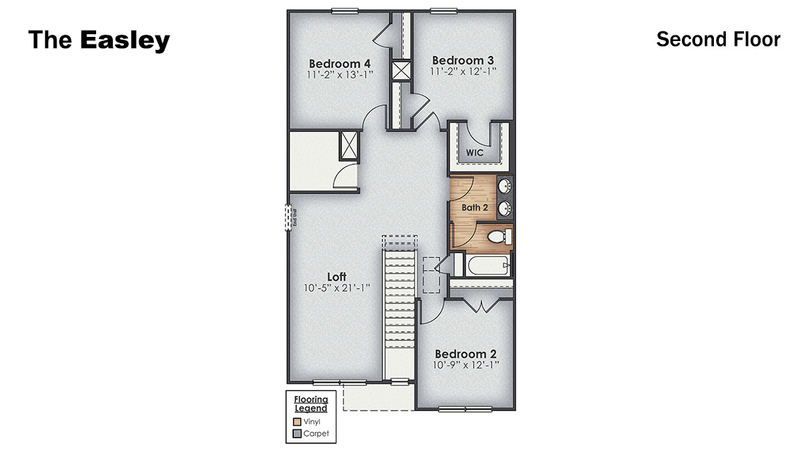 The Easley is a two-story townhome with 4 bedrooms, 2.5 Baths, and 1 car garage with 1,948 square feet of living space in a prime location! Your new home is in Castle Hayne, North Carolina in our Sidbury Station community.