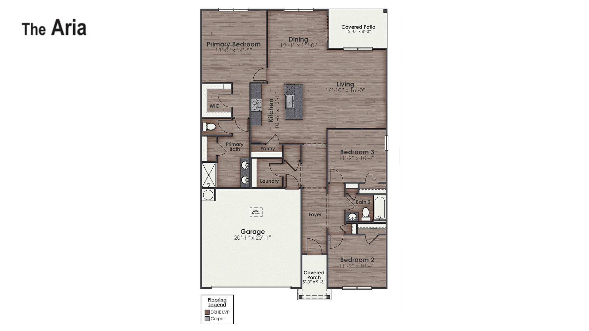 The Aria is a 3-bedroom, 2-bathroom home with 1,618 square feet of open living space.