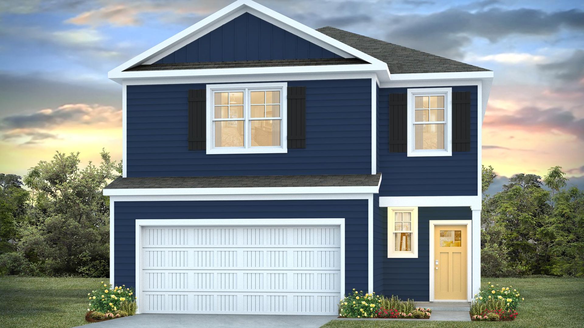 The Manning  is a 4-bedroom, 2.5-bathroom, 2,203 sq ft home with a 2-car garage, and it has the owner's suite on the main level. Entering the great room we find the dining area, family room and a wonderful cook's kitchen are all together for open living.