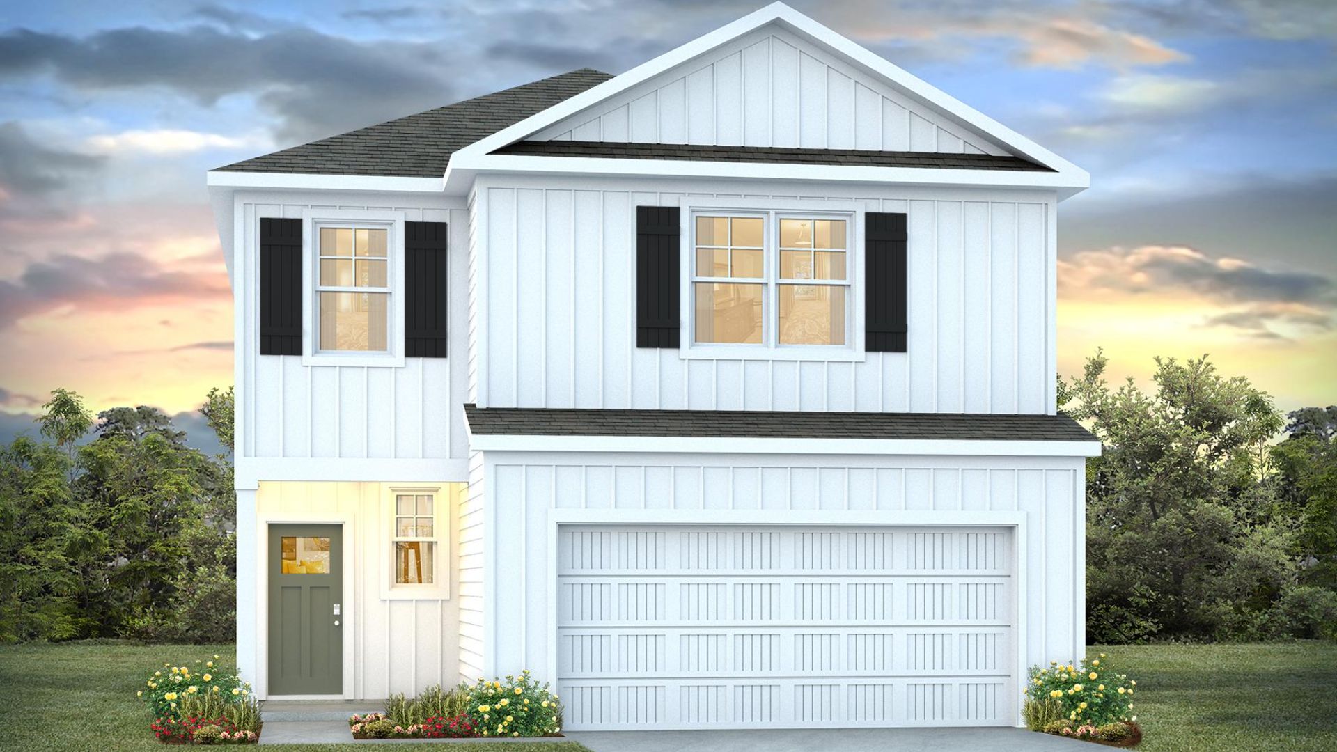 The Manning  is a 4-bedroom, 2.5-bathroom, 2,203 sq ft home with a 2-car garage, and it has the owner's suite on the main level. Entering the great room we find the dining area, family room and a wonderful cook's kitchen are all together for open living.