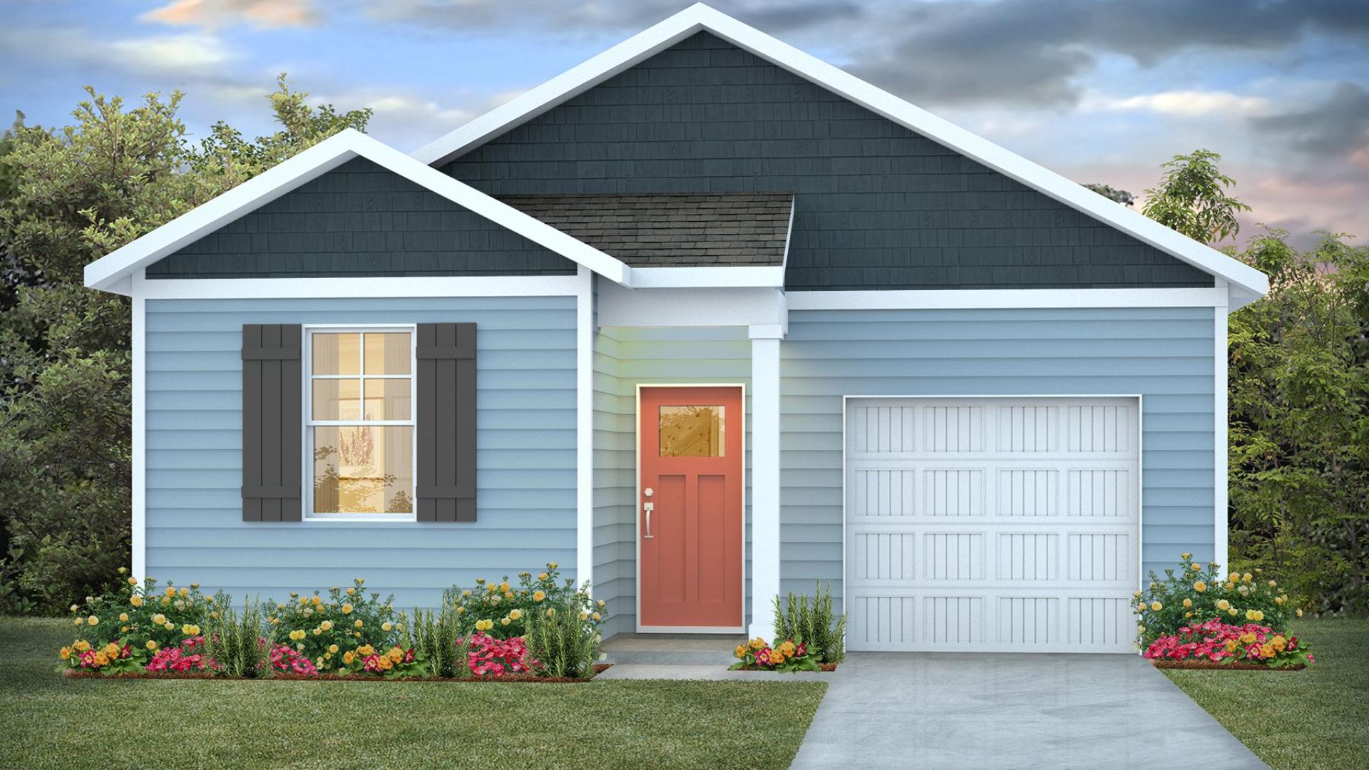 The beautiful one-story Devon cottage with 3 bedrooms, 2 full baths and 1,281 sq ft is located in Bolivia, NC in our Eagle Creek community.