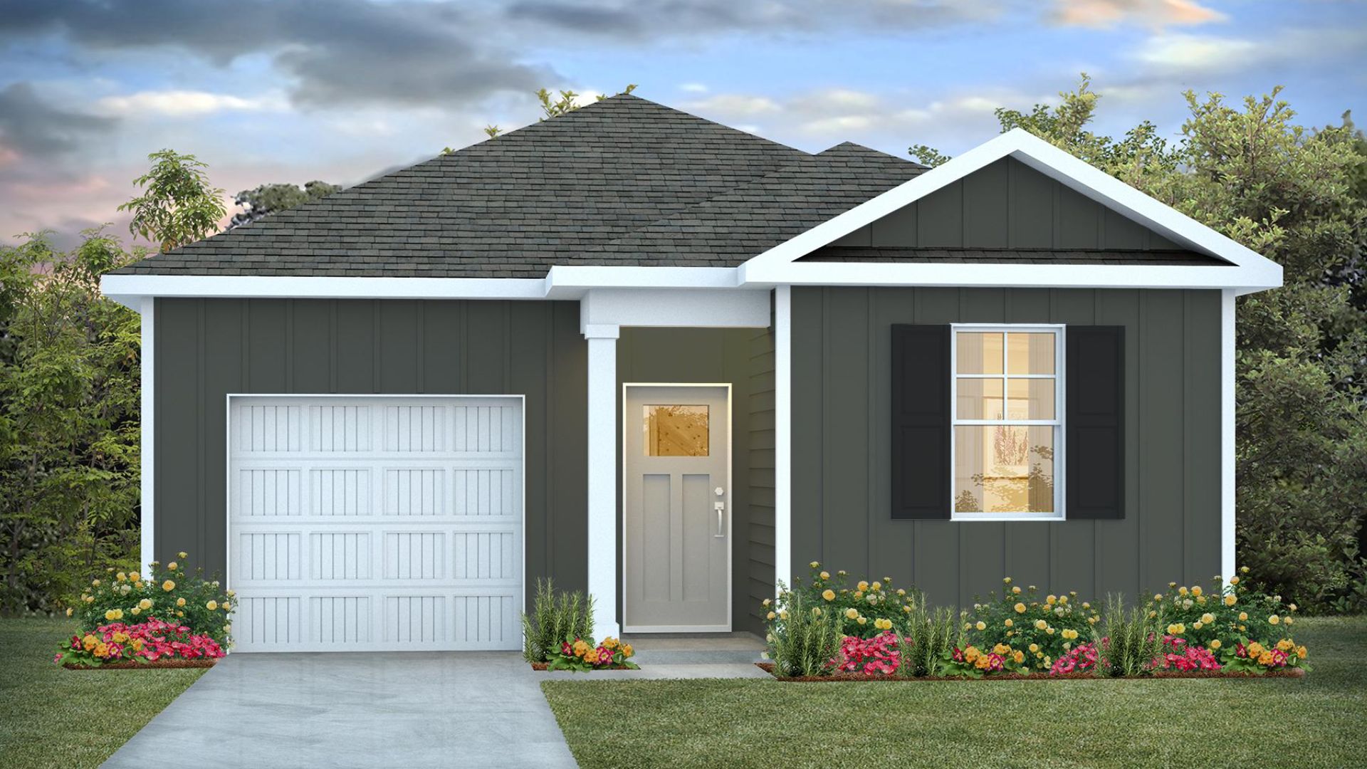 The beautiful one-story Devon cottage with 3 bedrooms, 2 full baths and 1,281 sq ft is located in Bolivia, NC in our Eagle Creek community.