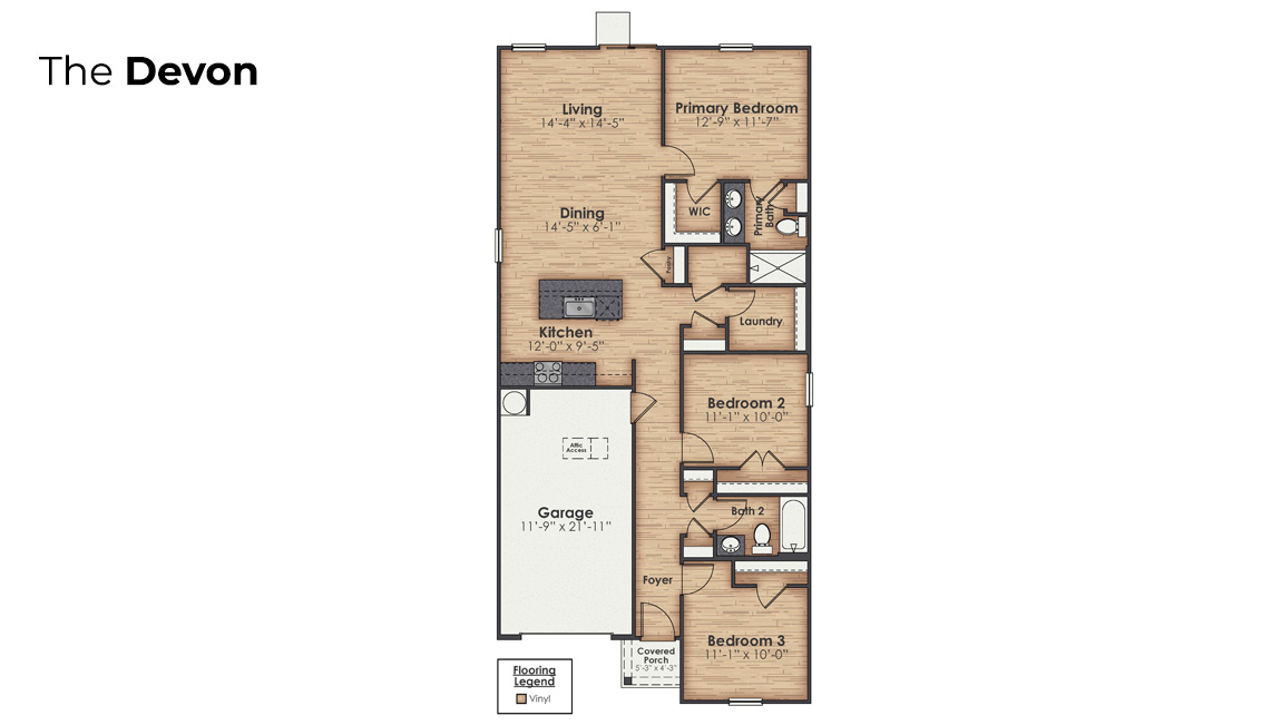 The beautiful one-story Devon cottage with 3 bedrooms, 2 full baths and 1,281 sq ft is located in Bolivia, NC in our Eagle Creek community.