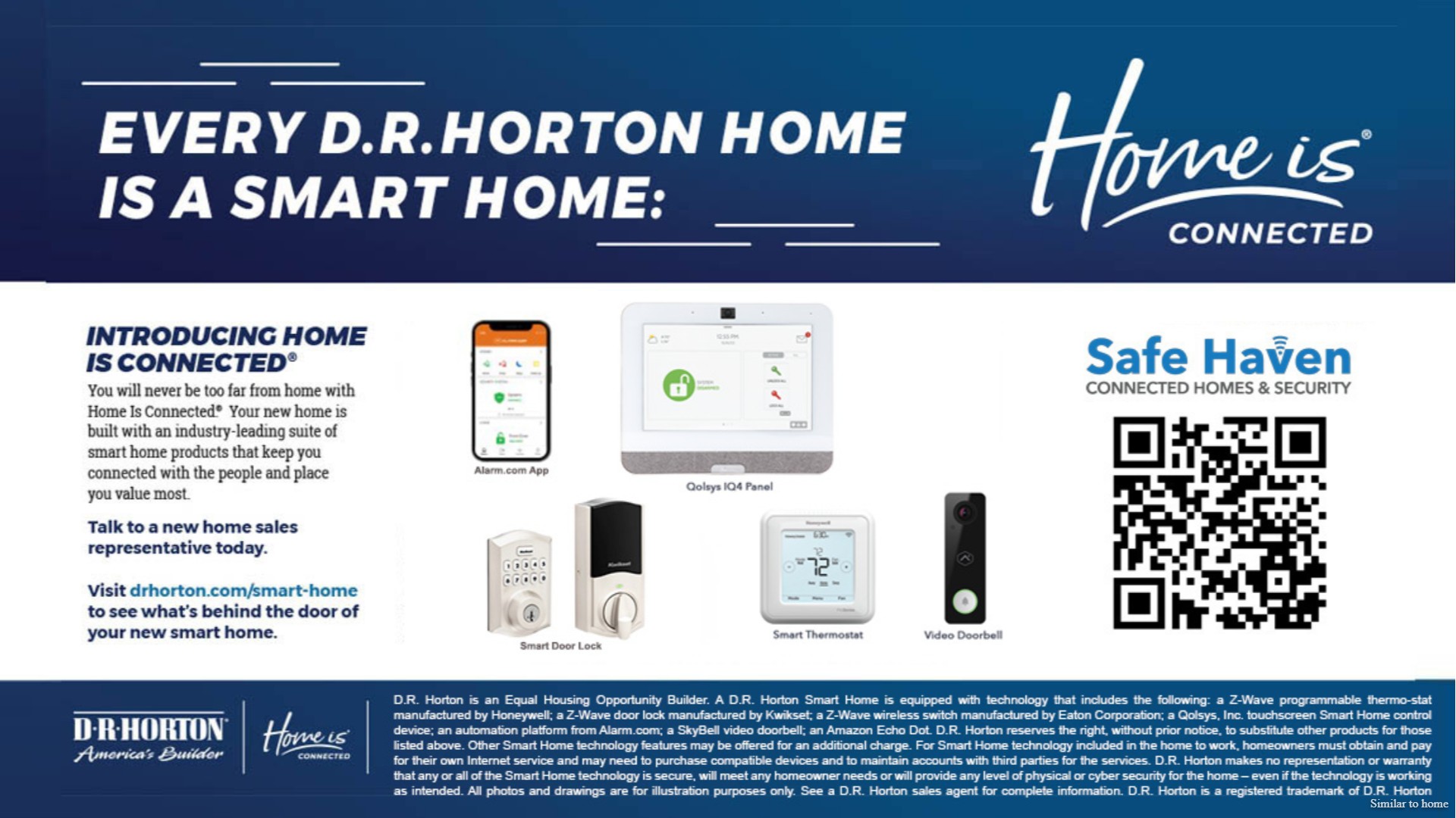 Home Is Connected® Smart Home Technology is included in your new home and comes with an industry-leading suite of smart home products including touchscreen interface, video doorbell, front door light, z-wave t-stat, & door lock all controlled by smartphone app with voice!
