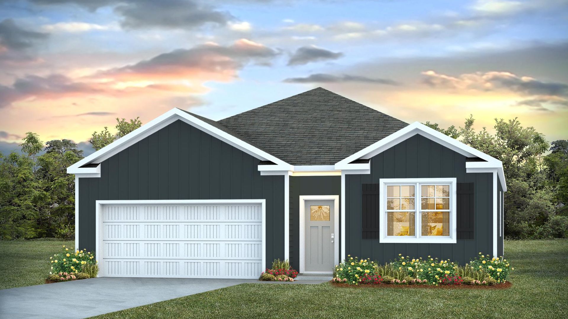 The Cali is one of our one-story floorplans featured in our Bella Point community in Bolivia, North Carolina. With 2 modern exteriors to choose from, the Cali is sure to turn heads. To top it off, its one of our floorplans that offers a 2-car garage.