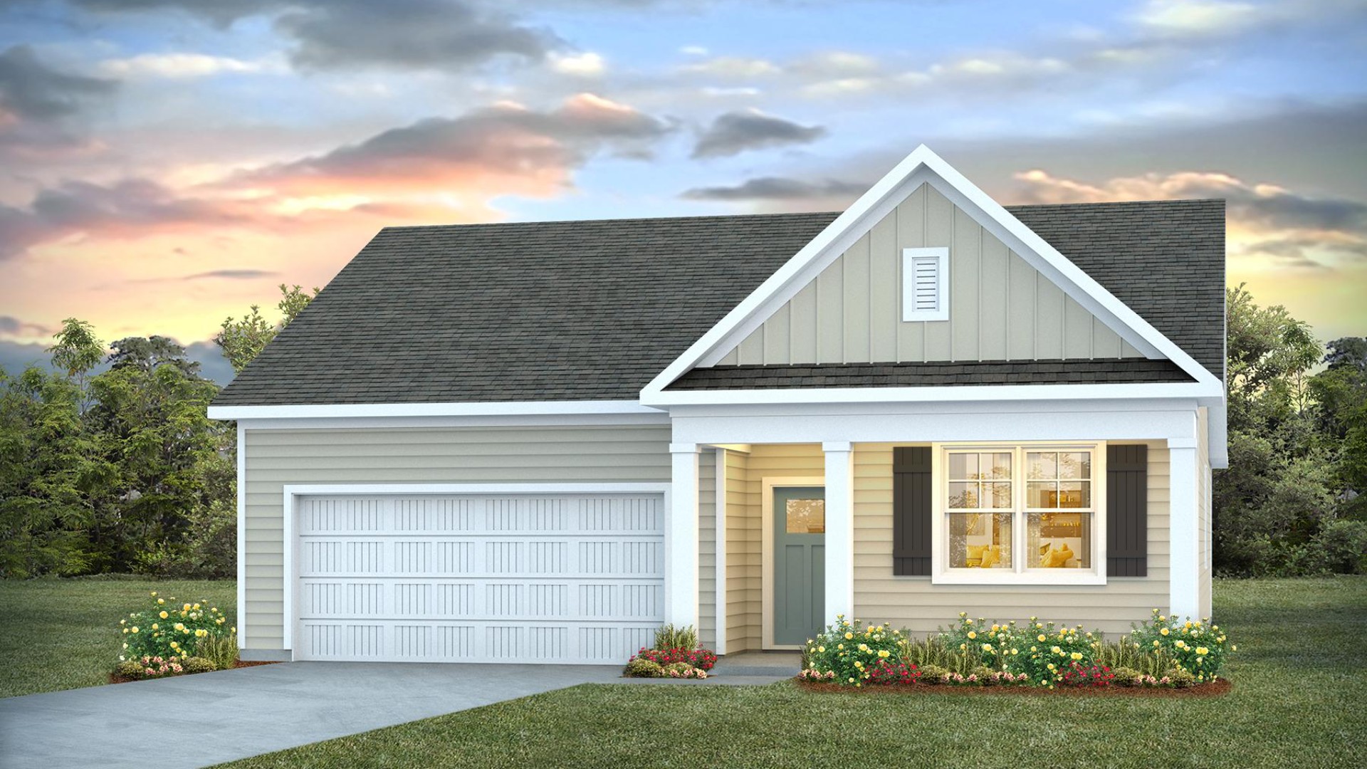 The Cali is one of our one-story floorplans featured in our Bella Point community in Bolivia, North Carolina. With 2 modern exteriors to choose from, the Cali is sure to turn heads. To top it off, its one of our floorplans that offers a 2-car garage.
