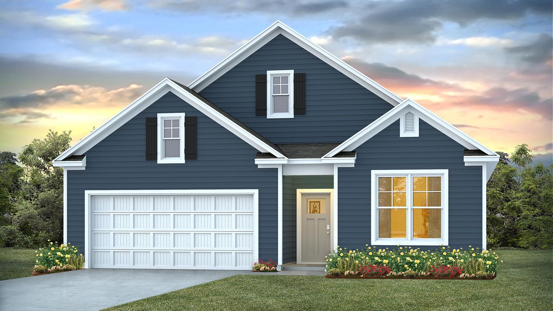The Dover at Eagle Creek offers ranch-style living with open-concept spaces and flexible design options. Featuring 3-5 bedrooms, 2-3 bathrooms, up to 2,671 square feet
