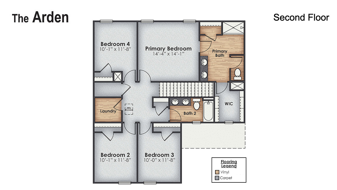 The Arden plan incorporates smart design with thoughtful details that you will appreciate. Inside this 4-bedroom, 2.5 bathroom home, you’ll find 1,885 square feet of comfortable living.