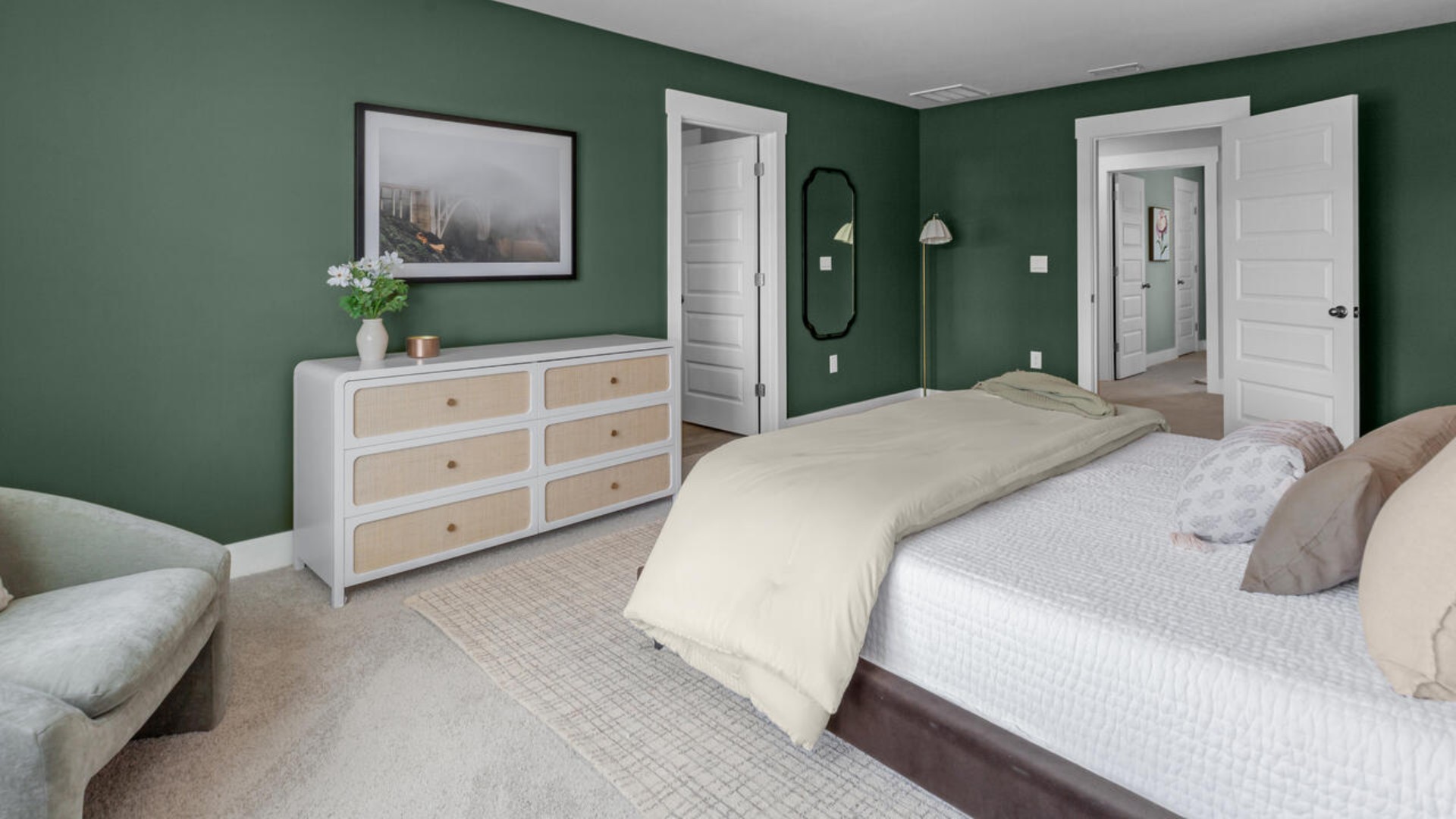 The upstairs has an additional living space, a laundry room, and a Primary Bedroom. Downstairs, a flex room can be used as an office or sitting area. In every bedroom you’ll have carpeted floors and a closet in each room. Whether these rooms become bedrooms, office spaces, or other bonus rooms, there is sure to be comfort