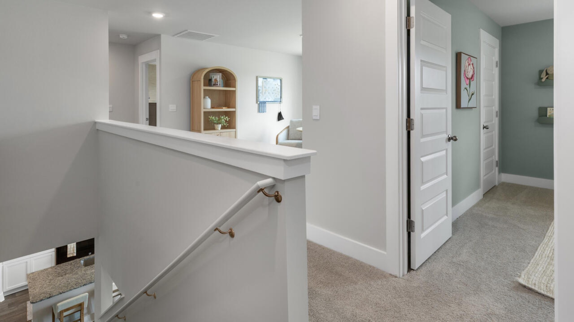 The upstairs has an additional living space, a laundry room, and a Primary Bedroom. Downstairs, a flex room can be used as an office or sitting area. In every bedroom you’ll have carpeted floors and a closet in each room. Whether these rooms become bedrooms, office spaces, or other bonus rooms, there is sure to be comfort